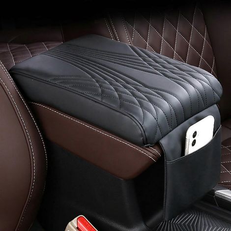 Coussin de console centrale de voiture, housse de coussin en cuir PU, style ange, marron (1/4)