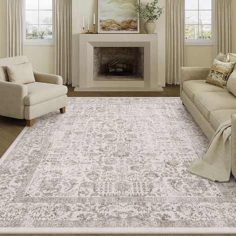 Marron Tapis De Salon Lavable en Machine Tapis Chambre Adulte Grand Tapis Salon 240x300cm Doux Vintage Descente de Lit AntidéRapant Decoration Chambrel Manger