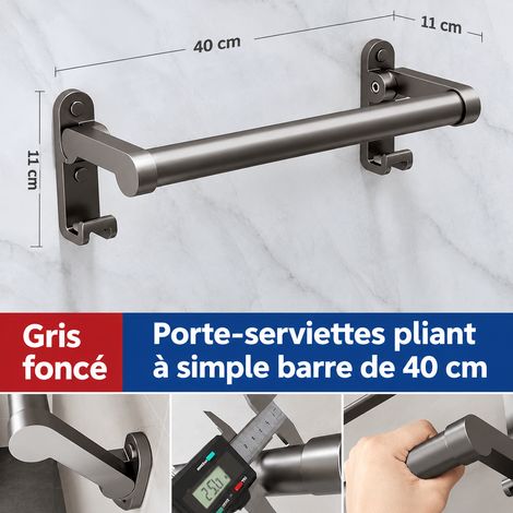 Porte-serviettes mural gris pistolet, barre simple 40 cm, pliable 41,5 × 5 × 20 cm 600 g sans perçage salle de bain – Livraison gratuite