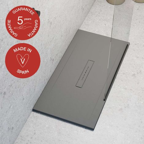 Receveur de douche Poalgi, extraplat, gris ciment, L.90 x l.140 cm, finition sable, série Clay