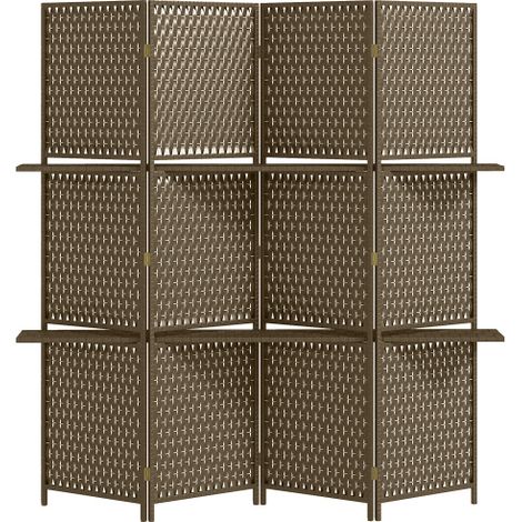 4-Panel Room Divider with Shelves, Freestanding Folding Privacy Screen for Bedroom and Office, 180 cm, Brown Partition Wall.
