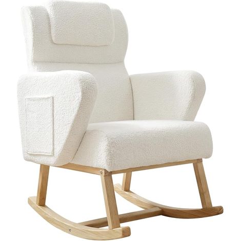 Rocking Chair with Solid Wood Legs with Armrests, Nursing Chair, Up to 300 lbs, Comfortable Reading Relax Chair for Living Room Bedroom (1/5)
