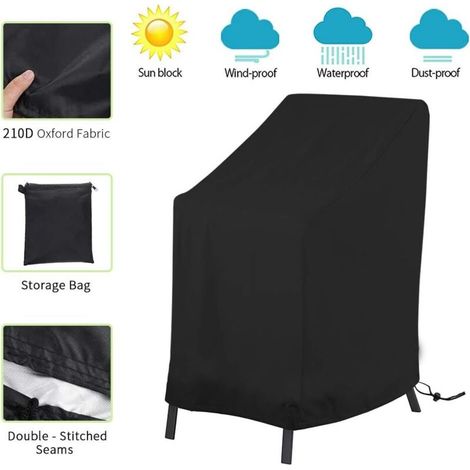 Telo coprisedia da giardino, impilabile, impermeabile, resistente, in tessuto Oxford 420D, nero, 120x65x65/80CM -Crezuo