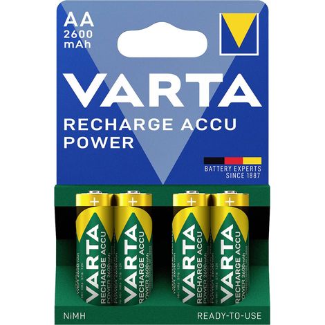 Varta – Piles rechargeables NiMH AA 2600mAh – Lot de 4 – Autodécharge faible – Prêtes à l'emploi – Rechargeables jusqu'à 1000x