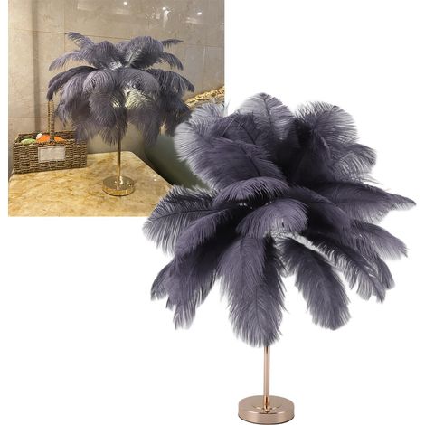 Lampe de chevet en plumes, Créatif Gris Autruche Plume Lampe De Table, Lampe à Plumes à Interrupteur Tactile, Lampe à Plumes D'autruche USB à Interrupteur Tactile (1/5)
