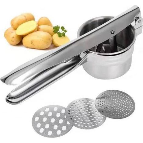 Presse-purée,Polyvalent Presse Puree Manuelle, avec 3 Disques Interchangeables,pour purée Pommes Terre, purée Fruits, purée (1/4)