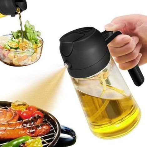 2 en 1 Pulvérisateur d'huile,470 ML Pulverisateur Huile Cuisine,Spray Huile d'olive, Spray d'huile Renforcé,Bouteille Huile pour Cuisiner, la pâtisserie, le barbecue et la salade(Noir) (1/5)