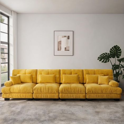 Angle en L jaune canapé convertible 4 places avec couchage (1/5)