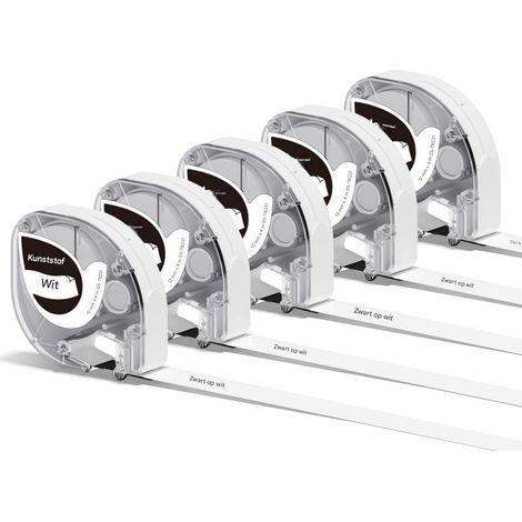 Labeltape - 12 mm x 4 m - Compatible Avec Imprimantes Étiquettes Phomemo P12 P12-Pro LT12 - Fond Noir Texte Blanc - 5 Rouleaux (1/5)