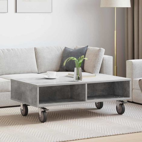 vidaXL Tavolino con Ruote Grigio cemento 90 x 50 x 30 cm