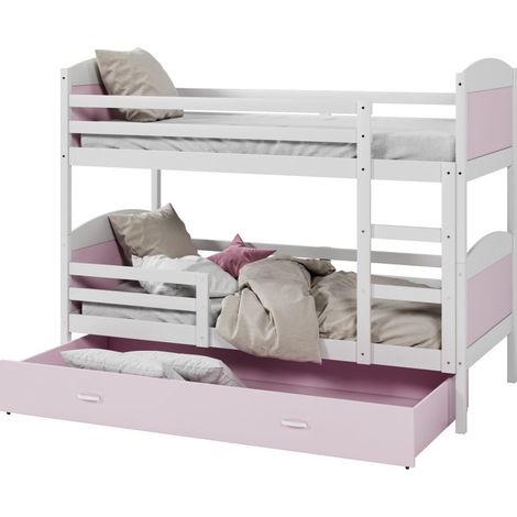 Lit Superposé  Matys 90x190 tiroir Blanc - rose