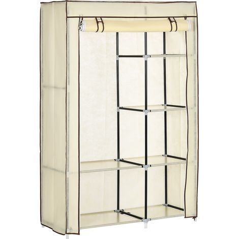 Armario de tela plegable con barra para colgar y 6 estantes color crema HOMVRA (1/5)