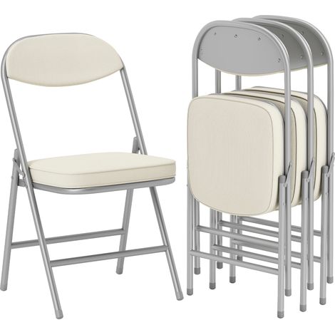 Ensemble de avec revêtement en velours côtelé pliable cr me pour salon chaises pliantes rembourrées, côtelé, dossier, structure métal, blanc crème (1/5)