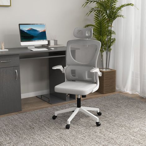 Ergonomischer Bürostuhl Höhenverstellbar, Neigbare Rückenlehne, Armlehnen, Kopfstütze und Lendenstütze, Graues Netzgewebe (1/5)