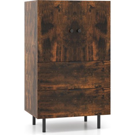 COSTWAY Credenza da Cucina, Armadio a 2 Ante con Cassetti e Mobile Contenitore, Mobile Cucina da Pavimento con Gambe in Metallo per Soggiorno e Appartamento, 60 x 41,5 x 102 cm (Marrone) (1/5)