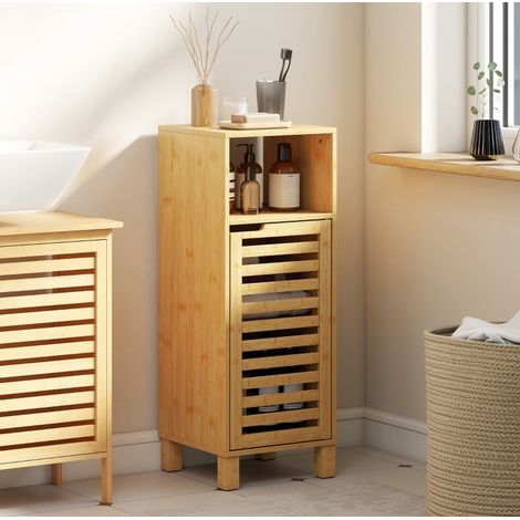 Mobile bagno in bambù con porta a lamelle, 30 x 30 x 80 cm OKMYHOME (1/5)