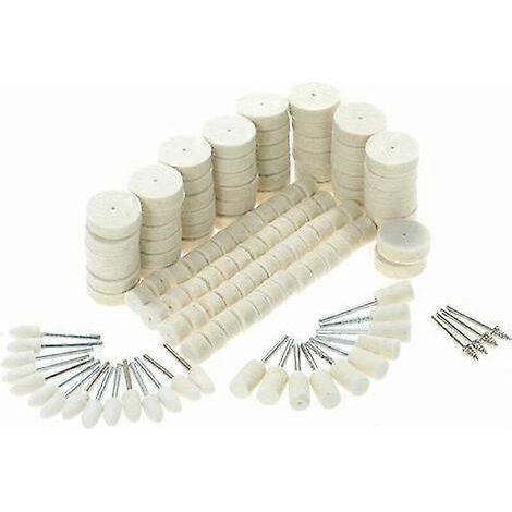 Packung mit 129 Schleifpads aus Wollfilz zum Polieren von Metalloberflächen, kompatibel mit Dremel-Rotationswerkzeugen. (1/5)