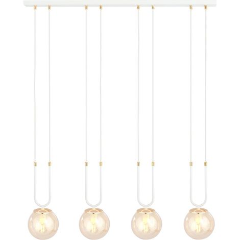 Lampada a Sospensione Glam, Acciaio verniciato a polvere, Vetro, Bianco, Ambra, 92x115x15 cm