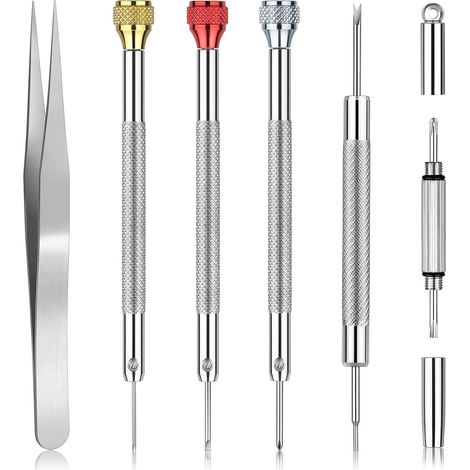 Kit Petit Tournevis Precision Pour Horlogerie, Ouvre Boitier Montre, Kit Outil Montre pour Remplacement Pile avec Phillips&Flat&Hex Tournevis (1/5)