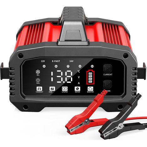 Chargeur Batterie Voitures 24V/12V 25A,Chargeur Batterie Moto Intelligent avec Fonction Réparation, Maintien de Charge Auto, Écran LCD, pour Voiture Moto Camion, AGM, Gel, Wet, SLA (1/5)