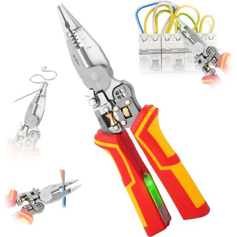 Automatic wire stripper, 9-in-1 multifunctional electrician's wire stripper, electrician's cutting tool with electrical measuring function for stripping, crimping and wrapping (1/4)