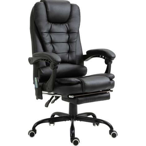 Silla de oficina con masaje de 7 puntos, altura ajustable, reposapiés integrado, negra (1/5)
