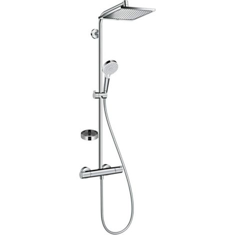 Hansgrohe Duschsäule mit Thermostatmischer + Kopfbrause XXL 240 + Handbrause mit 2 Strahlarten + Seifenhalter