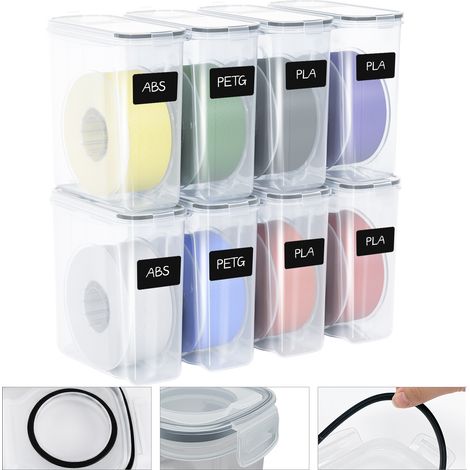 Wolketon Filament Aufbewahrungsbox 4L für 3D-Druck, 8er Set, transparent-schwarz, feuchtigkeitsgeschützt (1/5)