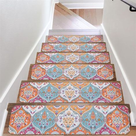 Lot de 4 tapis d'escalier antidérapants et amovibles – Protection antidérapante – Multicolores – 20 × 76 cm (rouge et bleu) (1/5)