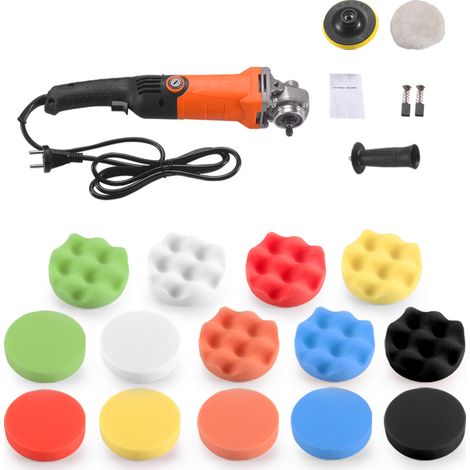 Kit de polissage 730 W avec 14 disques en mousse, polisseuse électrique à vitesse variable 8800 tr/min pour voiture, nettoyage, polissage et lustrage, outil de réparation des rayures de surface automo (1/2)