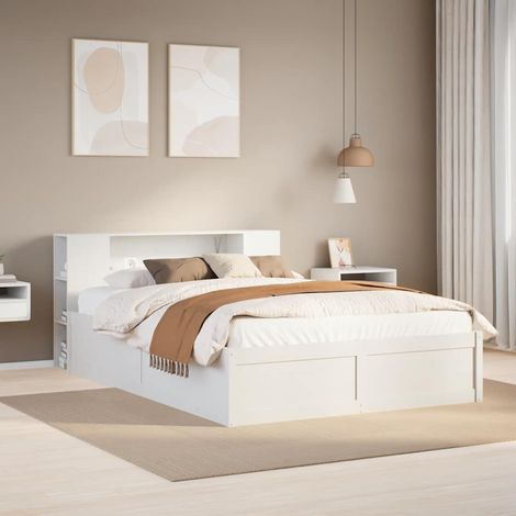 Bed Frame without Mattress White 150x200 cm King Size Solid Wood Pine vidaXL (1/5)