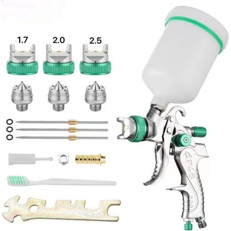 Pistolet à peinture professionnel haute pression Kit de pistolet à air comprimé Alimentation par gravité Pistolet à peinture pneumatique HVLP 600CC 1.7MM/2.0MM/ 2.5MM 3 buses de taille (1/5)