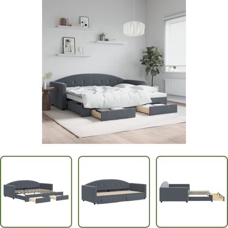 vidaXL Schubladenbett - Tagesbett Ausziehbar mit Schubladen Dunkelgrau 90x190 cm Samt (1/5)