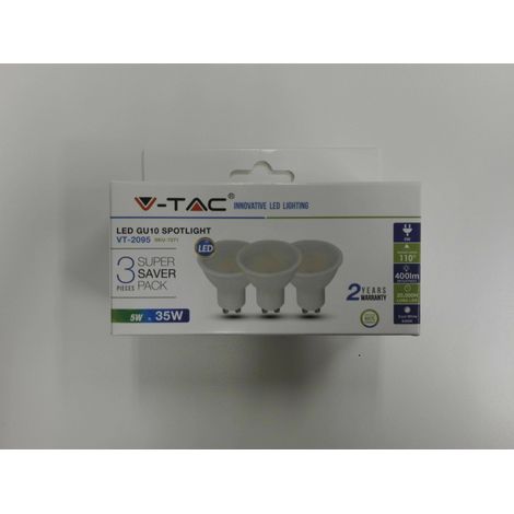 V-TAC GU10 LED-Strahler, 5 W, 110°, mattierte Abdeckung, Kaltweiß (Karton mit 3 Stück)