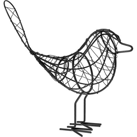 Vogelfigur aus Metall, Drahtkunst, Vogelmodell, Dekoration für Zuhause-21.50X15.00X6.00CM-Black (1/4)