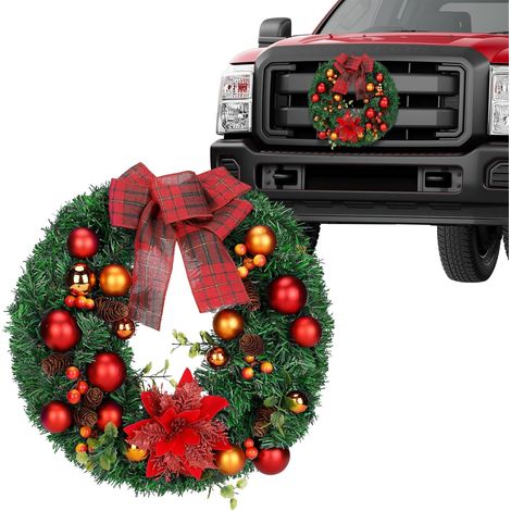 Ghirlanda natalizia per auto di grandi dimensioni da 15,7 pollici (circa 39,9 cm) - Decorazione natalizia per griglia anteriore, regalo per camion fuoristrada. (1/5)