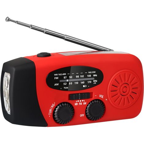 Radio de Emergencia Solar portátil Dynamo Carga por Manivela Powerbank 2000mAh 3 potentes Luces LED Potente USB Recargable Manivela Energía Solar Sintonizador Am/FM para Supervivencia Camping (1/4)