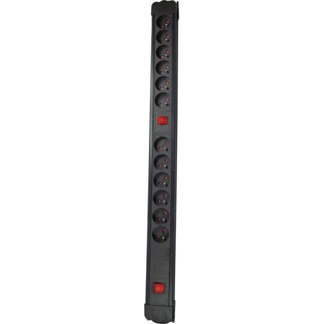 Bloc multiprise 12x16A - 2 interrupteurs - 3500W - 1 5m - Noir (1/3)