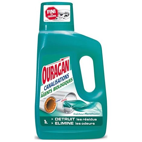 Canalisations aux Agents Biologiques Fraîcheur Mentholée - OURAGAN - 1 L - Élimine odeurs et résidus (1/2)