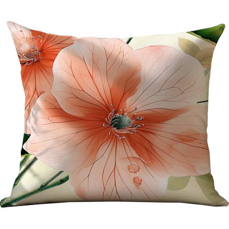 Taie d'oreiller 40x40 cm en satin de coton, impression numérique, grand motif floral, couleur crème (1/5)