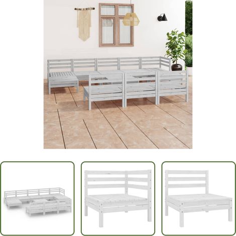 vidaXL Kiefer -  11-tlg. Garten-Lounge-Set Weiß Massivholz Kiefer (1/5)