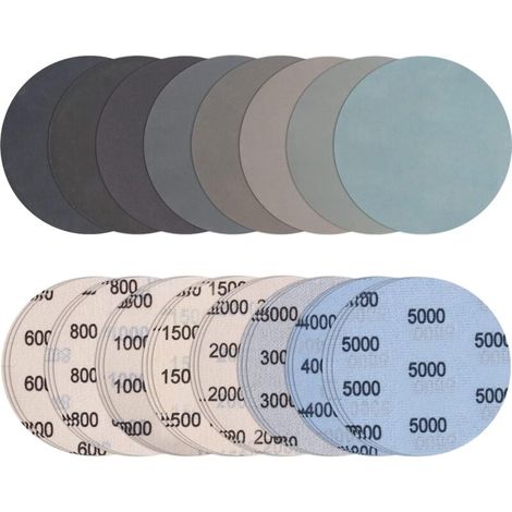Lot de 24 disques abrasifs 125 mm Velcro - Grain 600/800/1000/1500/2000/3000/4000/5000 - Ronds sans trou - Disques abrasifs secs et humides - Pour métal et bois- (1/5)