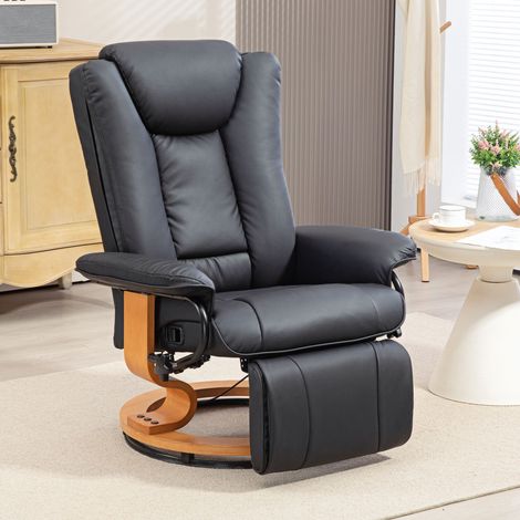 Sillón reclinable con función de reclinación, giratorio, soporta hasta 150 kg, tapizado en piel sintética, estructura de acero, color negro. (1/5)