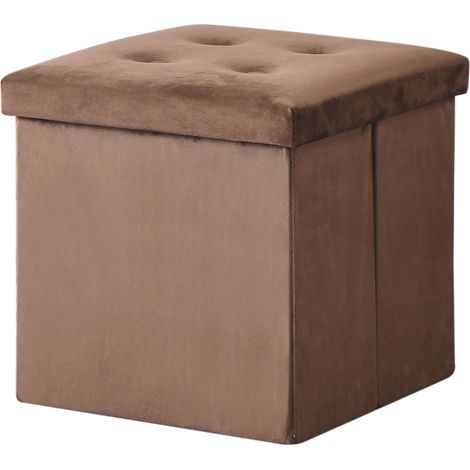Hobag – Coffre de rangement pouf pliable en velours 38cm – marron – Malle esthétique et pratique pour intérieur – Rangement supplémentaire (1/3)