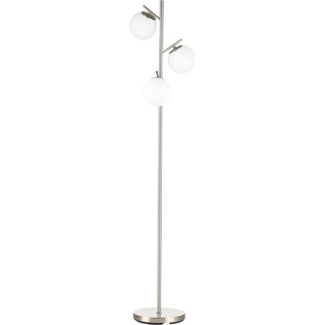 Lampadaire avec 3 abat-jour en verre, douille E27, interrupteur à pied, argenté et blanc (1/5)