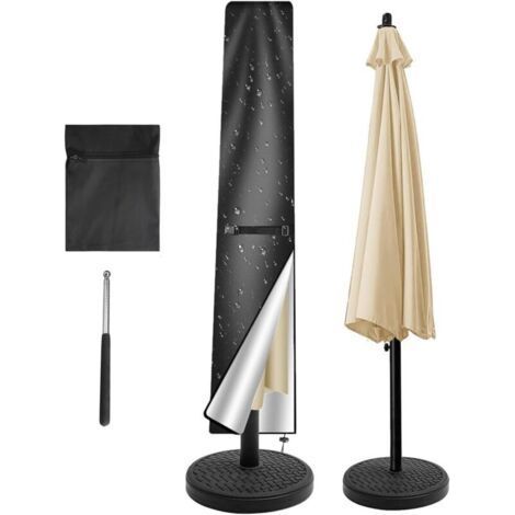 Housse de protection pour parasol - Imperméable - Résistante aux intempéries - Anti-UV - Coupe-vent - Pour parasol d'extérieur et de marché - 170 x 25/35 cm - Noir (1/5)