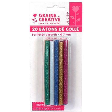 20 bâtonnets de colle pour pistolet à colle Ø 7 mm - Couleurs à paillettes