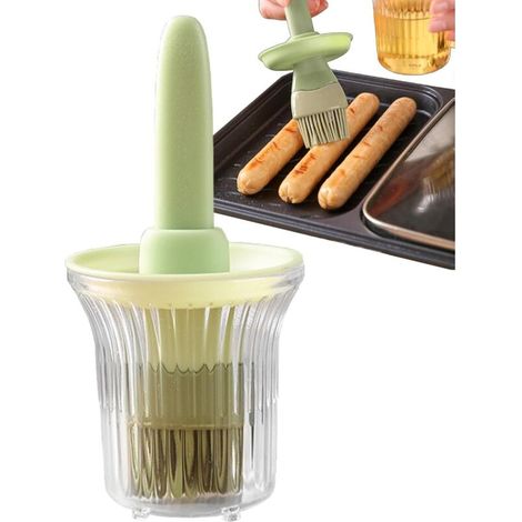 Bouteille d'huile avec brosse en silicone, distributeur d'huile avec brosse - Bouteille de stockage d'huile 2 en 1 avec brosse à badigeonner en silicone - Outil de cuisine pour BBQ(1pcs) (1/5)