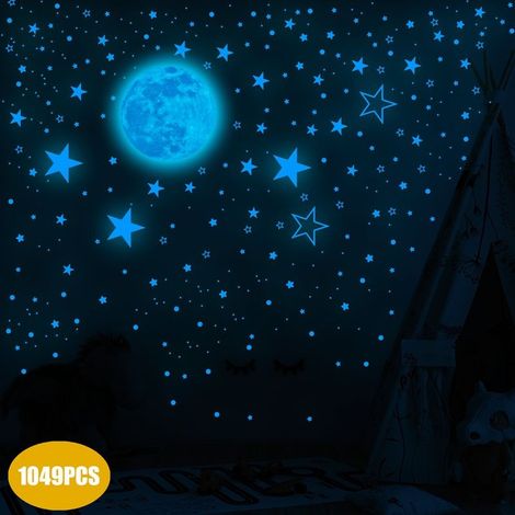 1049 Pièces Stickers Muraux Enfants Stikers Murals Lune Et Etoiles Phosphorescente Autocollant Mural Lumineux Autocollant Bebe Garcon Fille Enfant Adulte Chambres Plafond Décoration,B (1/5)