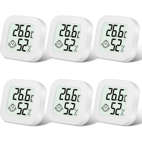 Thermomètre LCD mini, 6 pièces, numérique intérieur, hygromètre, sans fil, pour chambre bébé, salon, bureau, serre (blanc). (1/5)